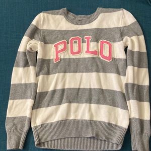 Girls Polo Gray and White Stripes Sweater